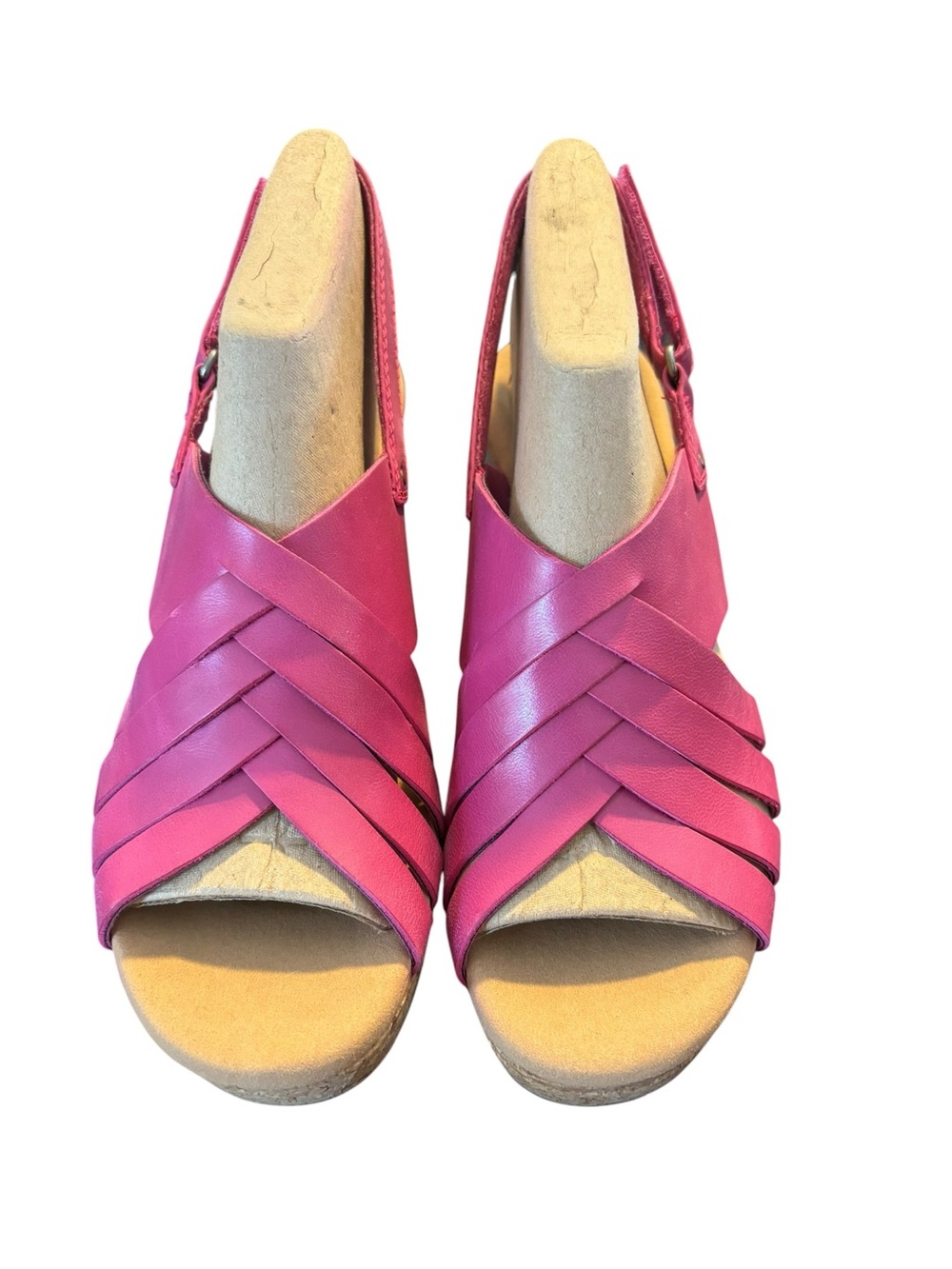 Women's Clarks Giselle Ivy Cork Wedge Leather Strappy Slingback Pink Size 9W